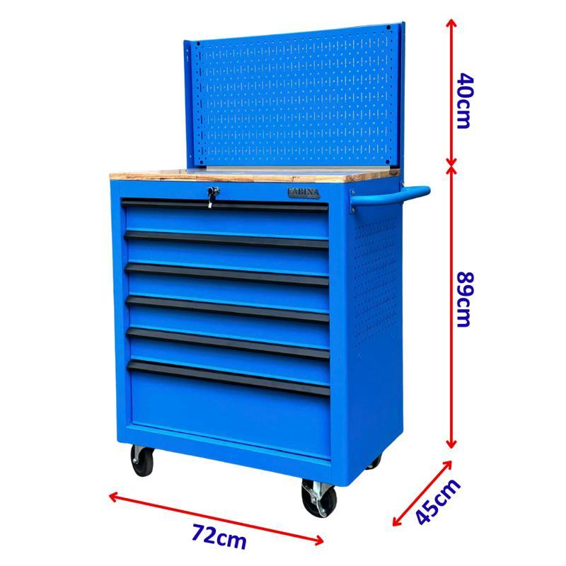 Hai lựa chọn linh hoạt cho xưởng hiện đại: Tủ dụng cụ 6 hộc kéo màu xanh dương Fabina có và không vách lưới